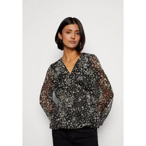 NWT Vero Moda Kaya Falls Floral Peplum‎ V Neck Sheer Sleeve Blouse